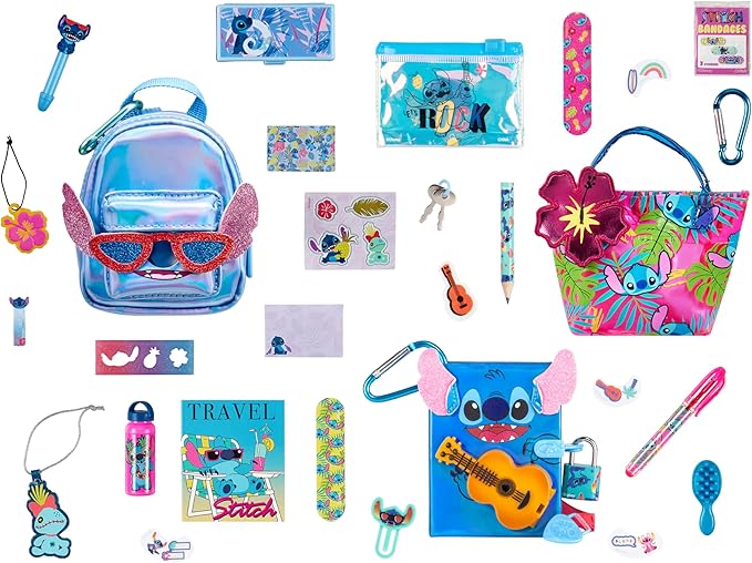REAL LITTLES Disney Lilo & Stitch Fan Favorites 3 Pack, Includes Themed Micro Backpack, Handbag and Journal, with 15 Micro Surprises Inside