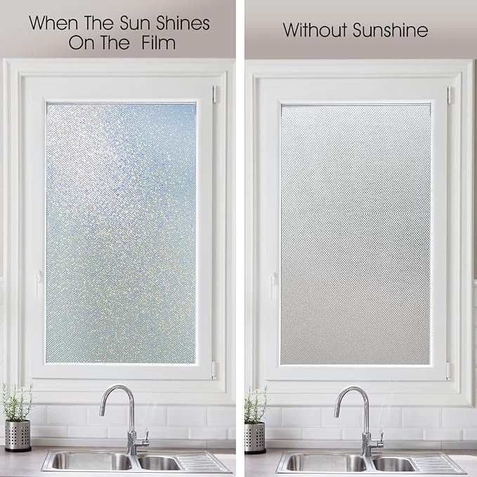 KESPEN Frosted Window Privacy Film Heat Control UV Sun Blocking Glass Stickers Static Cling Non Adhesive Door Coverings Decals for Bathroom Home Office, Sparkling, 35.4 Inch X 13.1 Feet