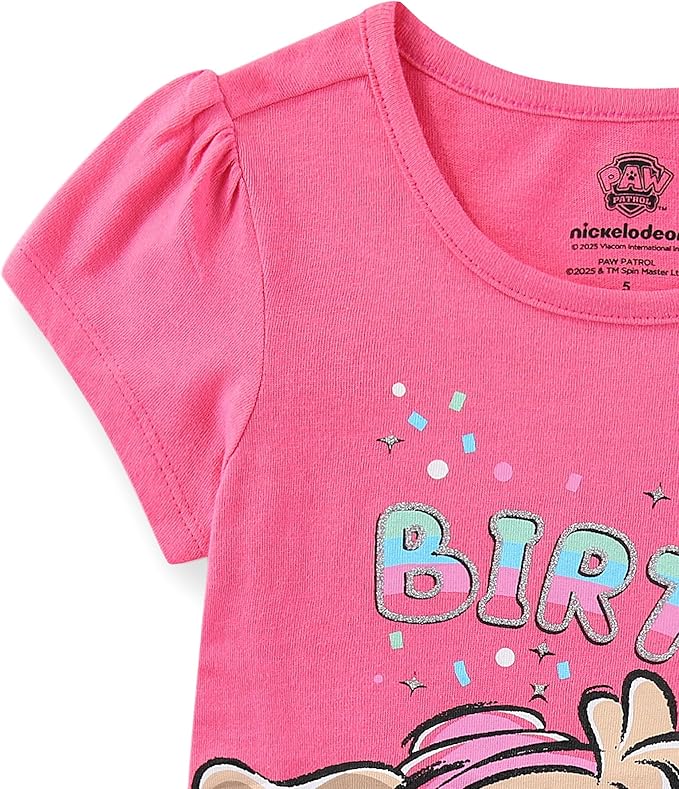 Paw Patrol Nickelodeon Birthday Girls Short Sleeve T-Shirt for Toddlers and Big Kids
