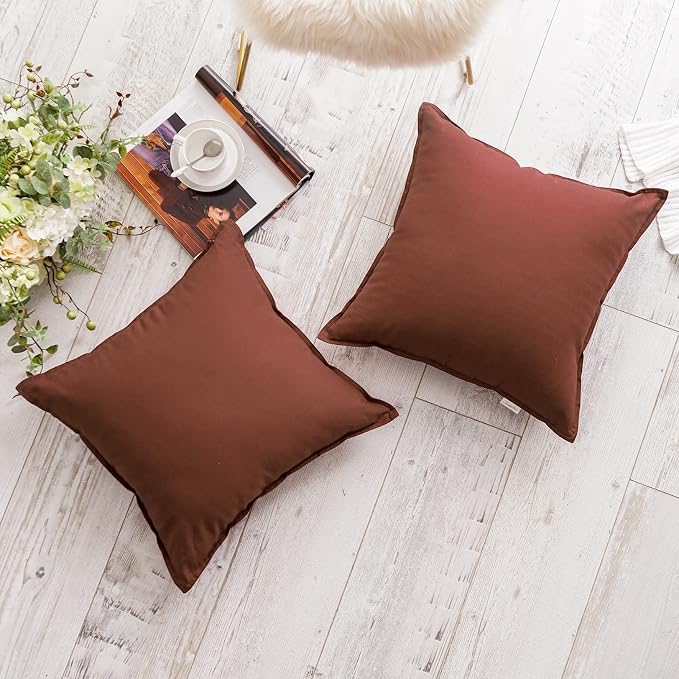 Jeanerlor 24" x 24" Natural Cotton Linen Soft Soild Decorative Square Throw Pillow Covers Green Set Cushion Case for Sofa Bedroom Car 60 x 60cm, Reddish Brown