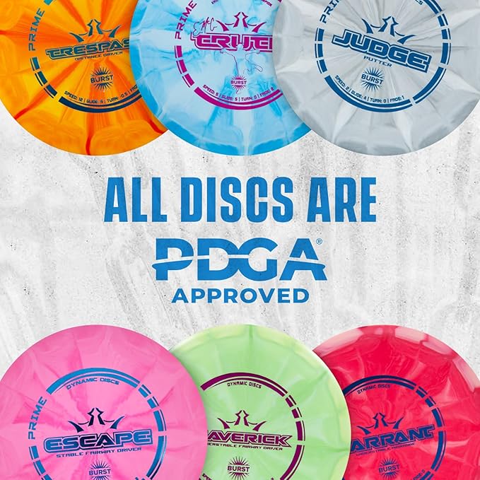 Dynamic Discs Prime Burst 4-Disc Golf Starter Set | Includes Putter, Midrange, Fairway & Driver + Mini Marker | Golf Discs Set for Beginners | 170-176g | Beginner Pack for Amateurs