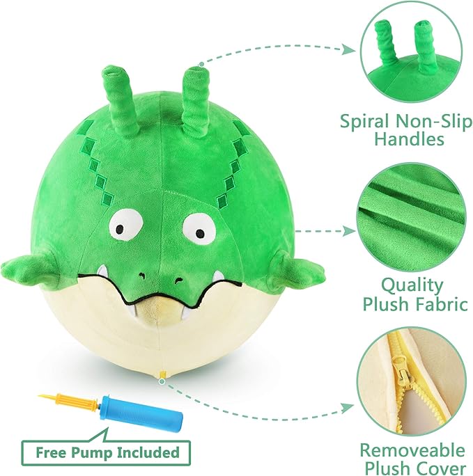 iPlay, iLearn Bouncy Pals Toddler Gator Hopper Ball W/Handle, Kids Plush Ride on Bounce Toy, Inflatable Hopping Animal W/Pump, Spring Outdoor Sit Jump, Birthday Gift for 2 3 4 5 6 Year Old Boy Child