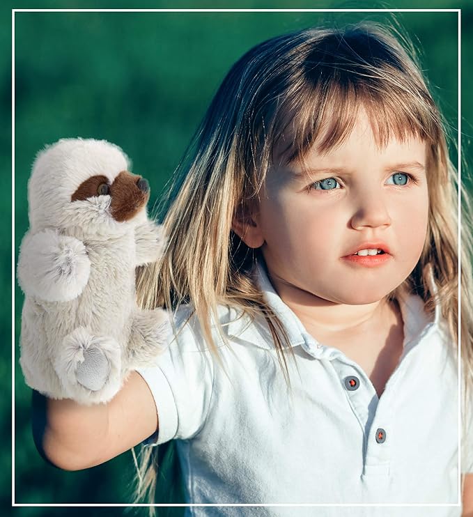 DolliBu Sloth Plush Hand Puppet - Super Soft Stuffed Animal Sloth Puppet Toy for Kids, Educational Cute Plush Puppets for Teaching, Games, and Shows