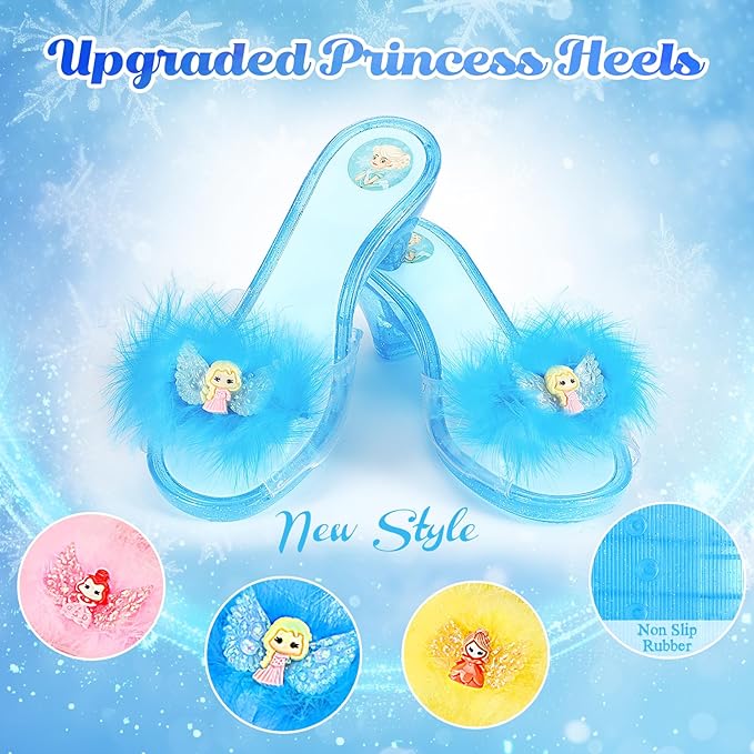Princess Dress Up Shoes Set, Toddler Pretend Jewelry Boutique Kit, Girls Role Play Dress Up Toys, Princess Shoes Crown Necklace Earrings Ring Gift Set for Little Girls Aged 3-6 Years Old
