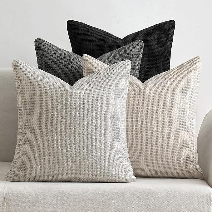 MIULEE Soft Decorative Chenille Pillow Covers Cream Grey 20x20 Pack of 4 | Modern Home Decor, Classic Neutral Set, Couch Throw Pillows, Farmhouse Boho Cushion Covers for Sofa Bed Living Room