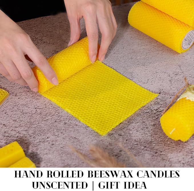 2 Pack Large Beeswax Pillar Candles, 2.8x8 Inch Natural Hand-roll Honeycomb Beeswax Candles, 100-Hour Slow Burn, Dripless & Air Purifying for Extended Serenity, Decor & Gifts