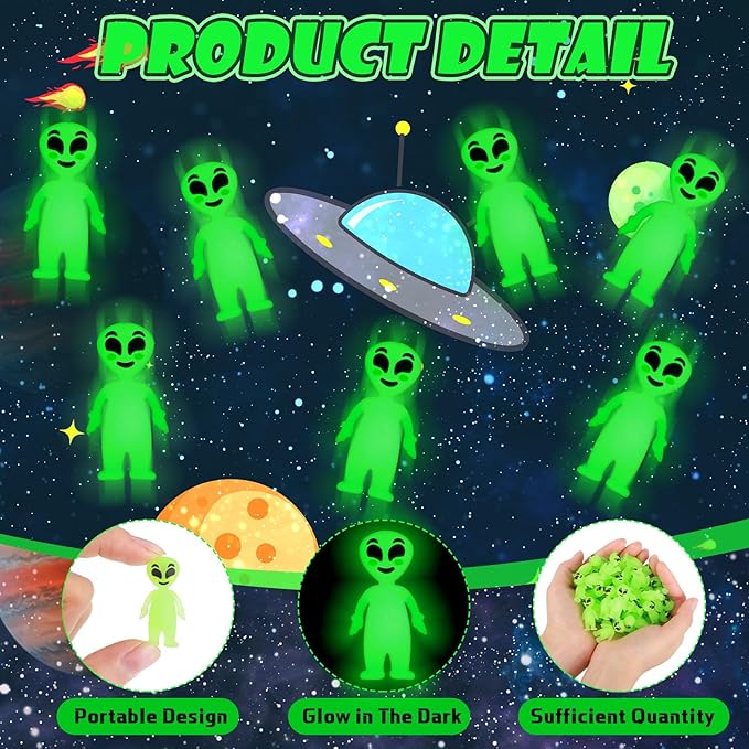 50 Pcs Halloween Mini Alien Figure Glow in The Dark Small Luminous Alien Figurine to Hide and Seek for Halloween Party Favors, Trick or Treat Goodie Bag Fillers, Space Party Favors
