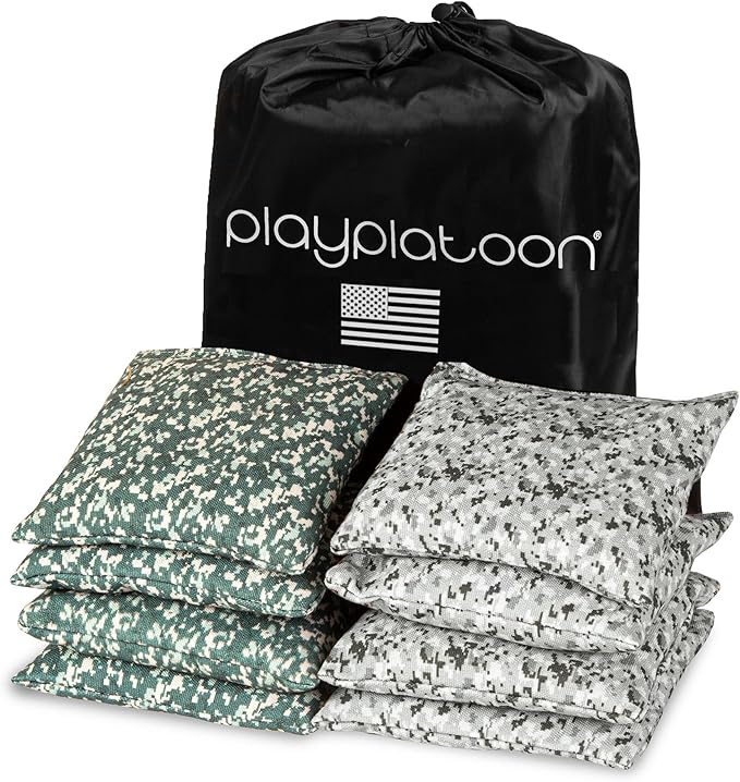 Play Platoon Cornhole Bags Weather Resistant- Set of 8 Regulation Bean Bags for Tossing- Official Professional Size & Weight Corn Hole Bags Two Color All Weather Cornhole Beans Bag Set with Tote Bag