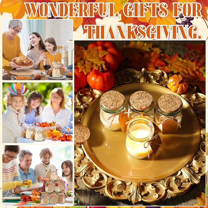 MTLEE 24 Pcs Fall Jar Candles Holiday Candle Gifts Natural Wax Jar with DIY Tag Cards Gift for Halloween Party Favor Home Supply Decor, Scents of Fall Wreath/Pumpkin/Apple/Comfort