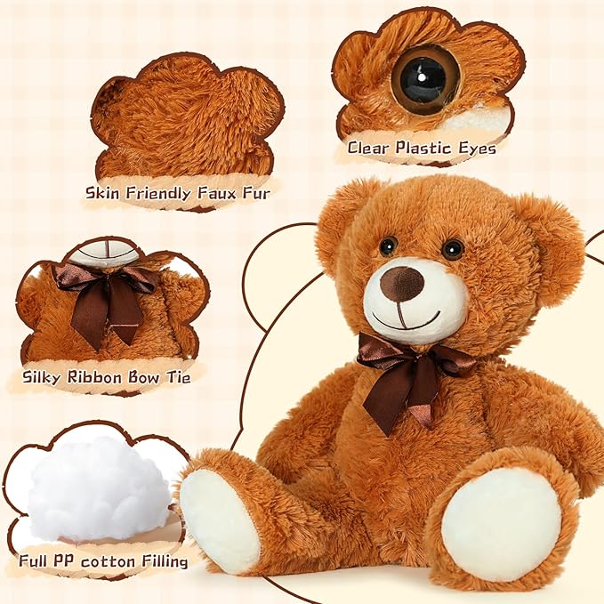 MorisMos Teddy Bears Bulk 12 Packs Stuffed Animals 14" for Baby Shower, Valentine's, Wedding Party - Light & Dark Brown