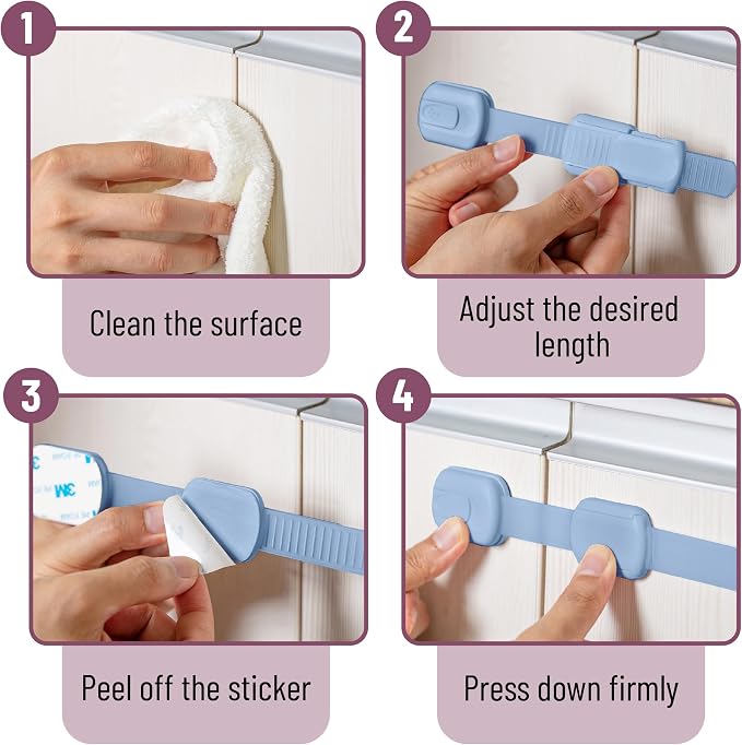 Bates- Child Safety Strap Locks, 10 Pack, Baby Blue, Child Locks for Cabinets and Drawers
