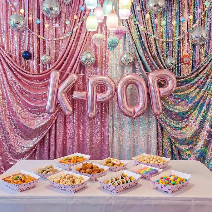 50 Pcs K Pop Plates Kpop Party Paper Food Trays Music Theme Heavy Duty Paper Food Boat Disposable Serving Basket for Korean Snack French Fries Nachos Hot Dog Popcorn Picnic Wedding Kpop Party