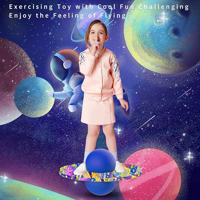 Pogo Ball for Kids & Adults Up to 200lb, Balance Coordination Trick Bounce Board Pop Ball Cool Fun Challenge Indoor Outdoor Toys Pogo Jumper Birthday Gifts for Boys Girls