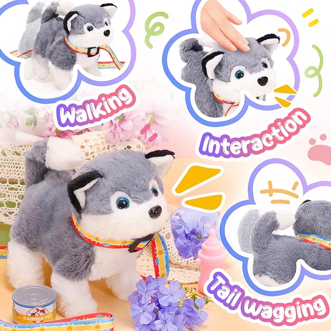 Tagitary Plush Toy Electronic Dog Toys for Kids,Interactive Pet Puppy Walking,Barking and Tail Wagging,Fake Dog Toy with Leash,Easter Christmas Birthday Gift for Toddlers Kids