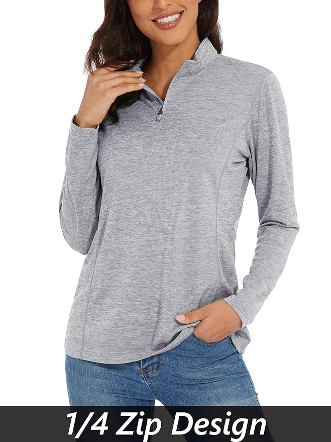 MAGCOMSEN Women's UPF 50+ Sun Shirts Long Sleeve 1/4 Zip Pullover Quick Dry Workout Hiking Tops Running Athletic Shirts