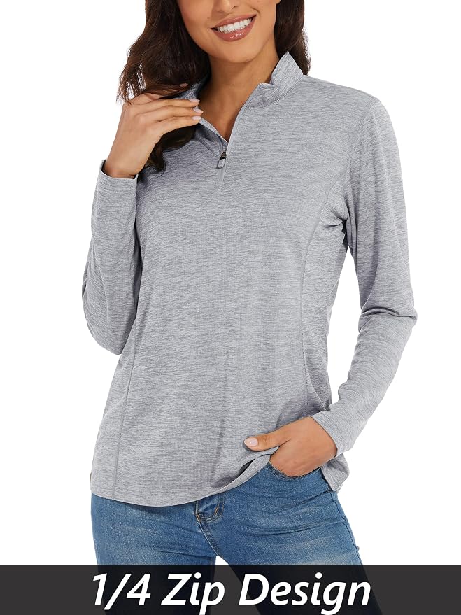 MAGCOMSEN Women's UPF 50+ Sun Shirts Long Sleeve 1/4 Zip Pullover Quick Dry Workout Hiking Tops Running Athletic Shirts