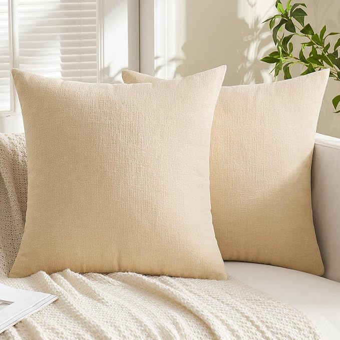 MIULEE Beige Chenille Couch Euro Throw Pillow Covers, 22x22 | Set of 2, Soft Neutral Modern Farmhouse Home Decor, Decorative Pillowcases for Sofa Living Room Bed