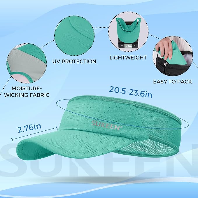 Sukeen Lightweight Sports Sun Visor Hat for Men Women | Packable, breathable, quick-dry, UPF50+ cooling visor hat, stretch fit, for running, tennis, golf, pickleball, softball