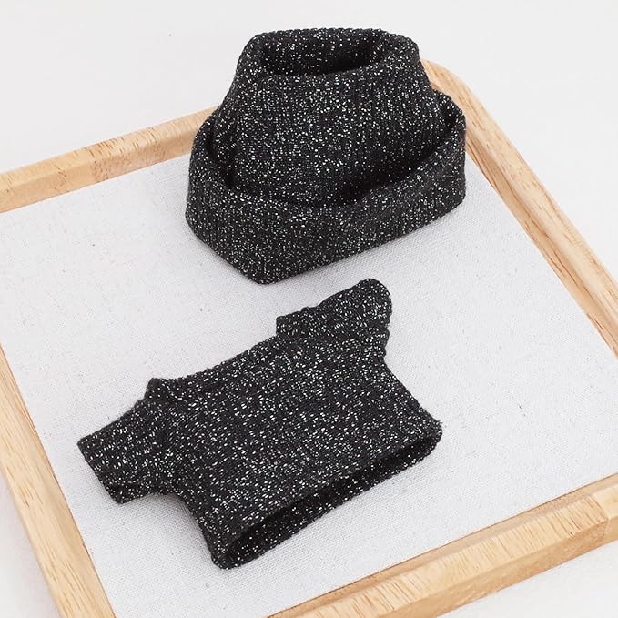 Etistta 17cm Doll Clothes with Hat, Glitter Knit Cap Top Doll Clothes for 17cm Doll Accessories Outfits (Black)
