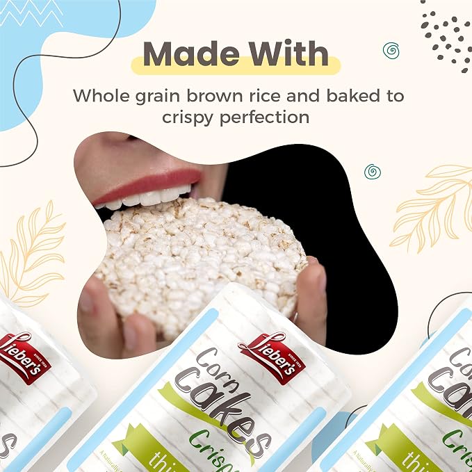 Lieber's Corn Rice Cakes, Gluten-Free Vegan Snack, 2.9 Oz, Pack of 3 | Kosher Certified, Dairy-free and Wheat-free, Made with Whole-grain Brown Rice and 60 Calories or Less per Cake.