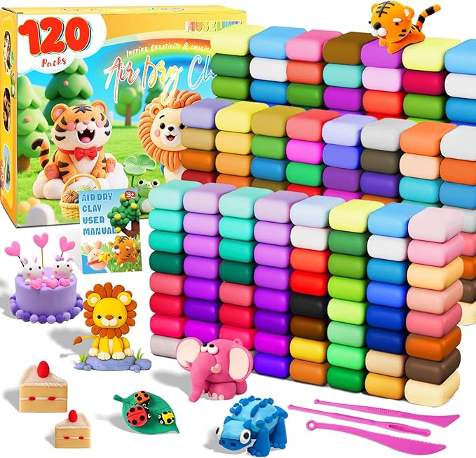 MuseLuxe Air Dry Clay - 120 Pack Modeling Clay Kit with 3 Sculpting Tools,Safe & Non-Toxic,DIY Magic Toys Gifts for Boys,Girls,Kids - 48 Colors