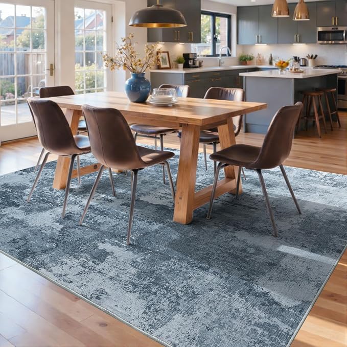 6x9 Ft Large Area Rugs for Living Room, Soft Non-Slip Washable Rugs Modern Abstract Pattern Carpet for Bedroom Indoor Floor Nursery Home Decor (Blue Grey)