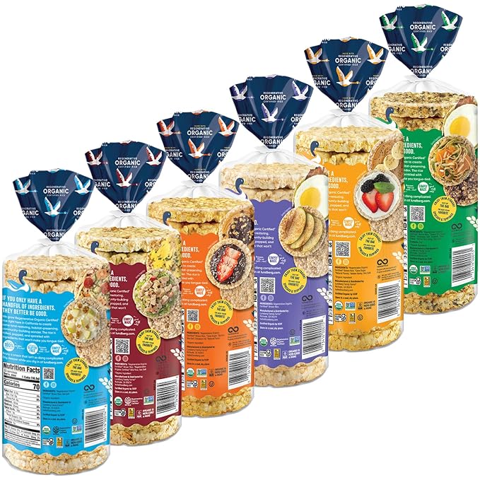 Lundberg Organic Brown Rice Cakes Variety 6-Pack – Regenerative Organic Certified Salt-Free, Lightly Salted, Wild Rice, Tamari with Seaweed, Cinnamon Toast, Honey Nut, Healthy Snacks, 8.5 Oz Ea