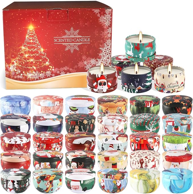 36Pack Christmas Scented Candles Sets,Long Burning,2.5oz Natural Soy Wax with Essential Oils Decorative Aromatherapy Candles for Christmas，Thanksgiving Gift, Home Scented