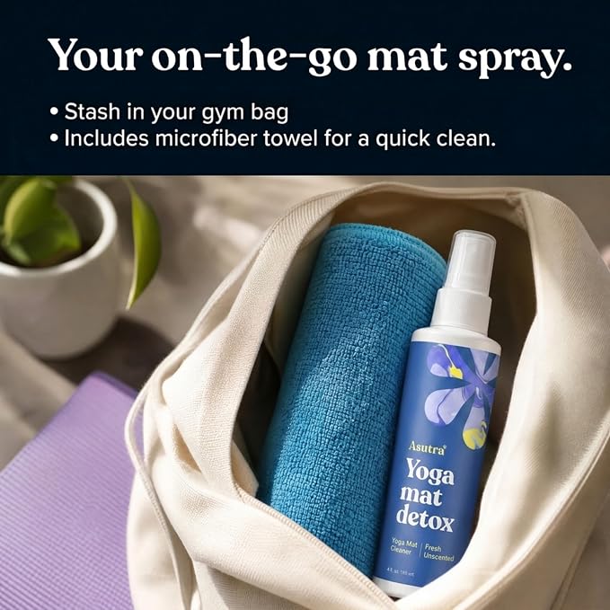 ASUTRA Yoga Mat Cleaner Spray (Fresh & Unscented), 4 fl oz - No Slippery Residue, Deep-Cleansing for Fitness Gear & Gym Equipment, Microfiber Towel Included