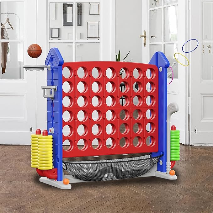 Furnideco Jumbo 4-to-Score Giant Game Set, Height Adjustable Jumbo Yard Games for Kids and Adults Outdoor Play, Backyard Large Floor Games