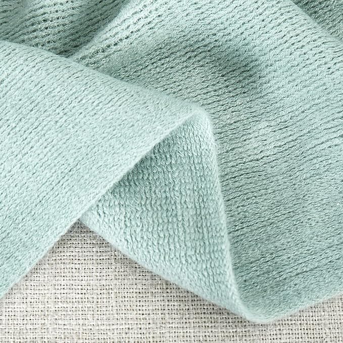 Homiest Light Green Knitted Throw Blanket with Fringe, 50x60 Inch | Pure Acrylic, Lightweight & Breathable, All-Season Use, Machine Washable, Wrinkle & Fade Resistant, for Couch Sofa And Bed