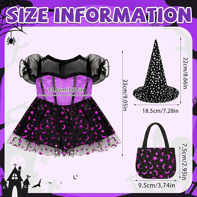 18 Inch Doll Clothes Accessories, Halloween Witch Costume Candy Corn Suit Set with Witch Hat Candy Bag for Doll Halloween Costumes Gifts