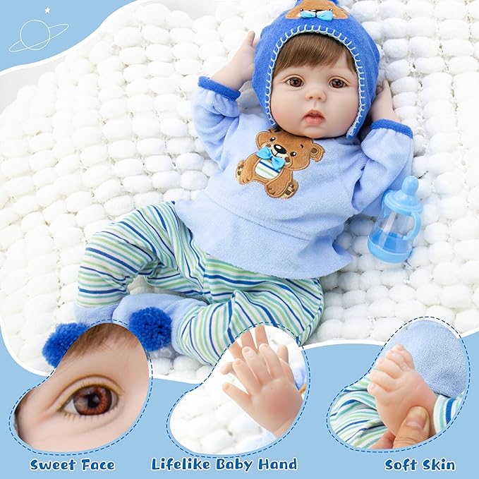Milidool 22-Inch Reborn Baby Boy Doll with Accessories - Realistic Newborn Silicone Boy Doll for Age 3+, Birthday Gift