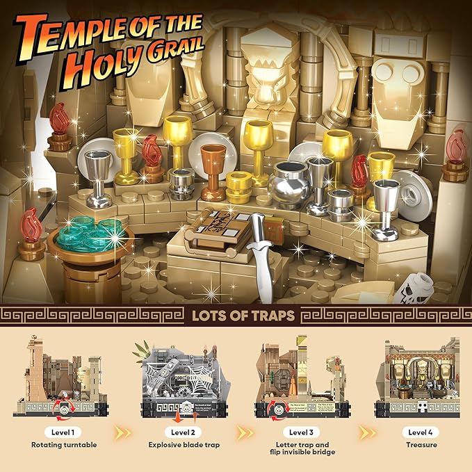 BuicraHub Temple Building Set Ideal for Adult, 5-in-1 Construction Toy Includes Gate, Three Levels and Holy Grail Scene Building Block, Birthday Gift for Kids 8-12 Years Old, 2388Pcs