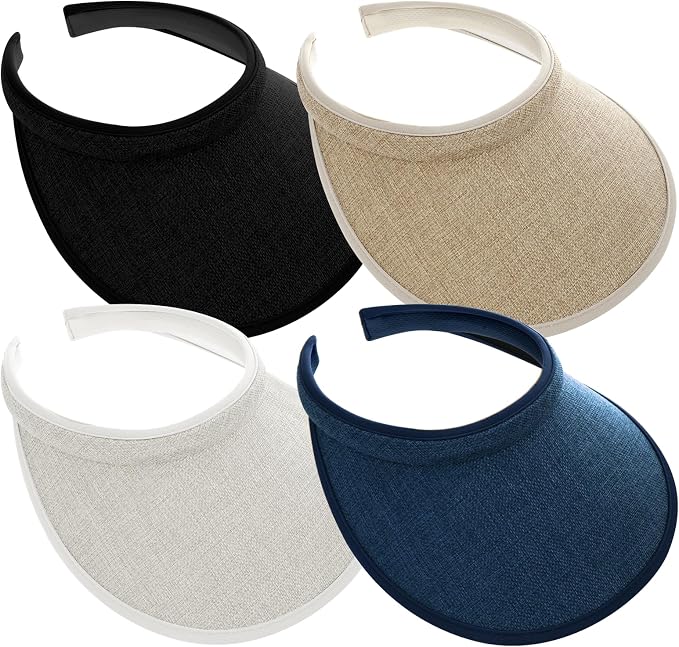 4Pcs Slip On Sun Visor Hats for Women UV Protection, Clip On Wide Brim Golf Visors for Summer Sports Travel Outdoor Activity