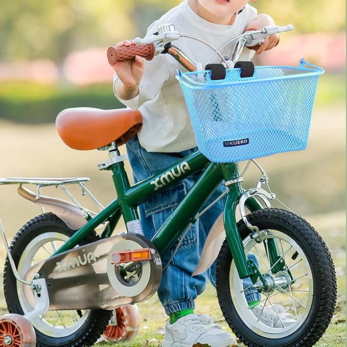 Kids Bike Basket - Front Bicycle Basket for Children, Metal, Cute Decorative Accessory for Kids Bikes & Scooters