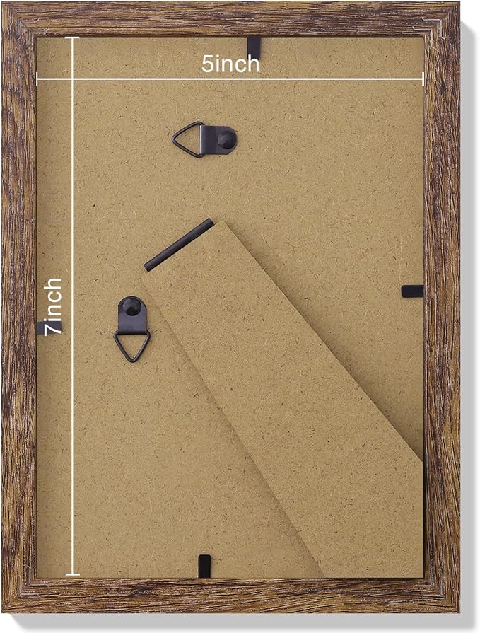 Vittanly 5x7 Picture Frames Set of 9, Shatter Resistant Plexiglass, Display 4x6 Pictures with Mat or 5x7 without Mat, Photo Frames for Wall or Tabletop, Engineered Wood, Brown
