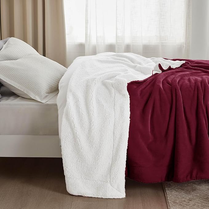 Bedsure GentleSoft Sherpa Fleece Twin Size Blanket for Couch, Non-Heated, Thick and Warm Throw for Girls and Women, Soft Fuzzy Plush Twin Blanket for Winter, Burgundy, 60x80 Inches