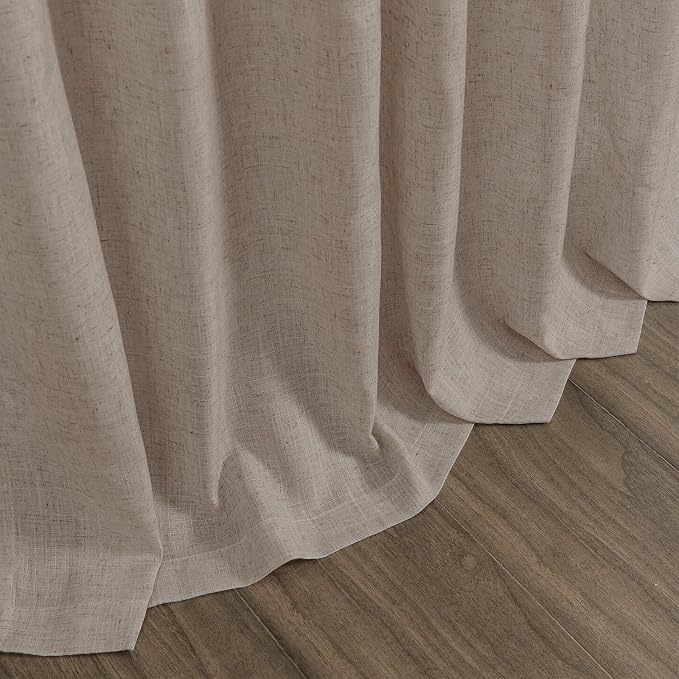 Ecru Linen 112 Inch Curtains for Living Room Light Filtering Semi Sheer Curtain Back Tab Rustic Farmhouse Decor Burlap Elegant Soft Drapes Floor to Ceiling High Window for Bedroom 52x112, 2 Panels