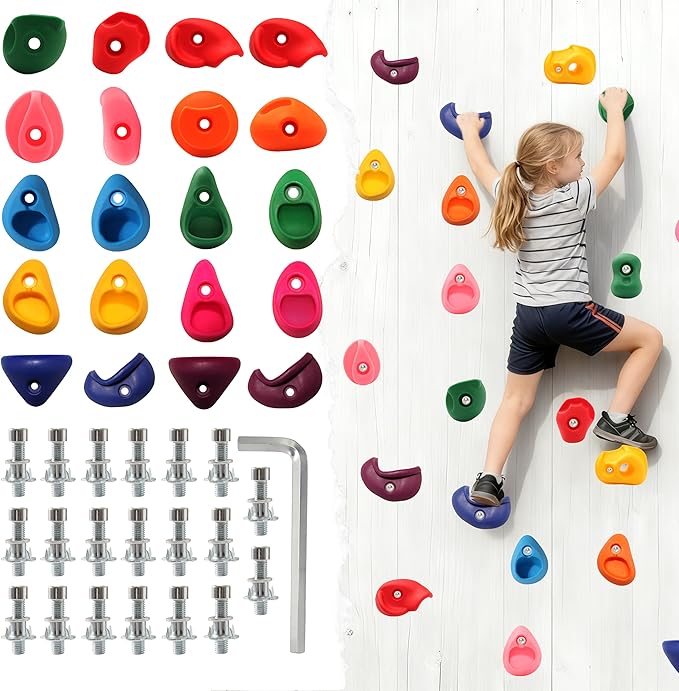 20 PCS Rock Climbing Holds for Kids,Rock Climbing Wall Grips Climbing Rocks Wall Kit for Indoor and Outdoor Playground Play Set with Hardware