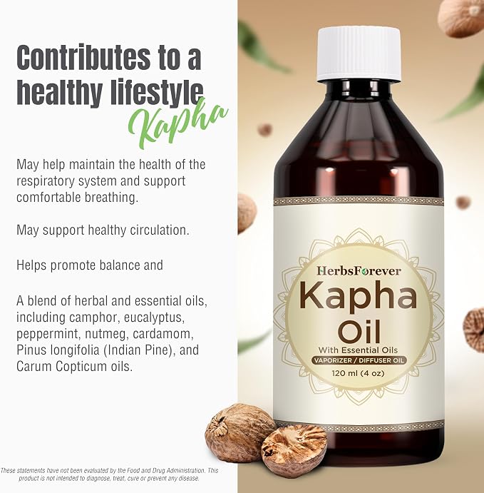 Herbsforever Kapha Oil Body Massage Oil Balance Kapha Dosha Improve the Respiration and Energies the Body Cold Pressed Premium Oil Non GMO, Vegan 4 fl oz 120 ml