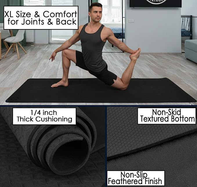 Tatago Extra Thick Yoga Mat Wide & XL-Our 10mm Extra Large Yoga Mat Thick Extra Wide And Long For Total Joint Cushioning. A Large Exercise Mat Thick And Perfect For Home Workout Pilates Or Studio.