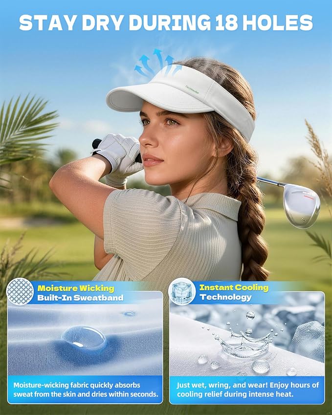 Sun Visor Hats for Women Men - Wide Brim Quick Dry Adjustable Hat | Upf 80+ Sun Protection Sport Hat, Cooling Sweatband; Breathable Quick-Dry Fabric Visors for Running, Tennis, Golf, Sports