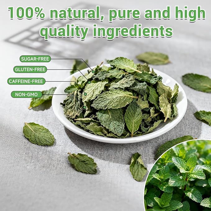 Peppermint Tea, 50 Tea Bags - Pure Peppermint Leaves, Caffeine Free Mint Herbal Tea Bags - Supports Healthy Digestion, Wellness & Refreshment (50 Counts, Pack of 1)