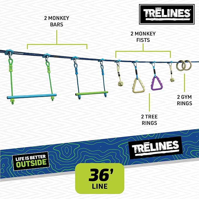 36ft. Ninja Adventure Kit, Slackline Obstacle Course and Outdoor Playground Set - 8 Ninja Warrior Accessories - Monkey Bars for Backyard, Kids Outdoor Play Jungle Gym - Ages 5+ Holds 250lbs