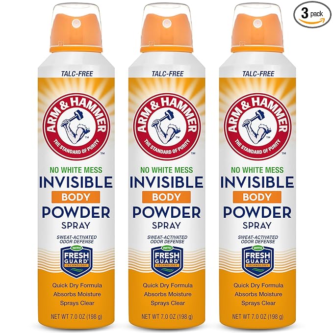 Arm & Hammer Invisible Body Powder Spray, Clear Talc-Free Body Odor & Sweat Control For Men & Women, Spray Body Powder For Women And Men, Arm And Hammer Body Spray Powder, 7 Oz (3 Pack)