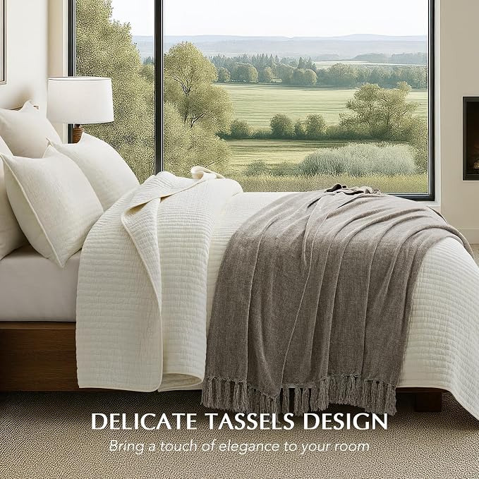 Chenille Knit Throw Blanket for Couch, 60"x80", Taupe | Cozy Plush Fuzzy Knittd Throw with Tassels, Lightweight, Decorative, Farmhouse Decor, Ideal for Bed Sofa Gift, All Seasons