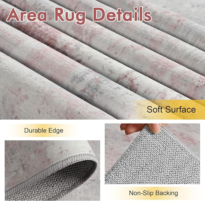 6x9 Ft Large Area Rugs for Living Room, Soft Non-Slip Washable Rugs Modern Abstract Pattern Carpet for Bedroom Indoor Floor Nursery Home Decor (Pink)