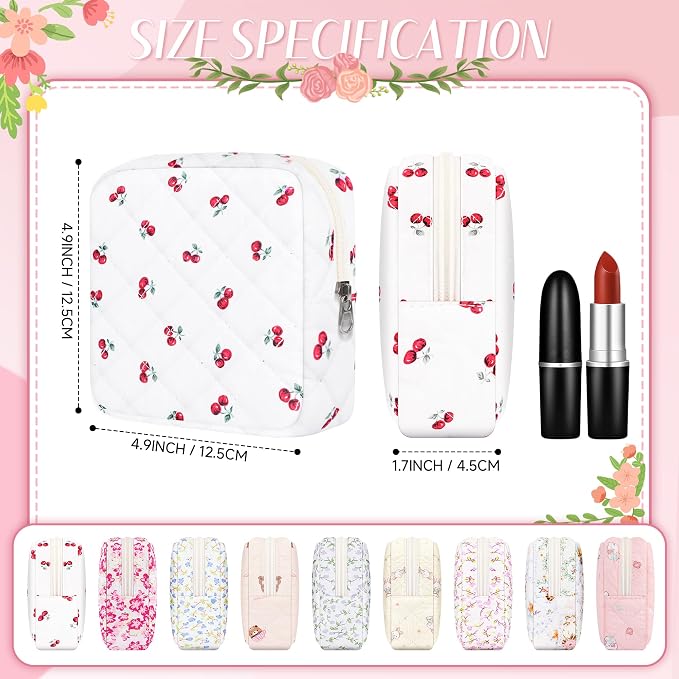 Likesing Quilted Period Bag, Period Pouches for Teen Girls Womens, Portable Floral Print Sanitary Napkin Storage Bag Feminine Emergency Tampon Pad Pouch(Cherry White)