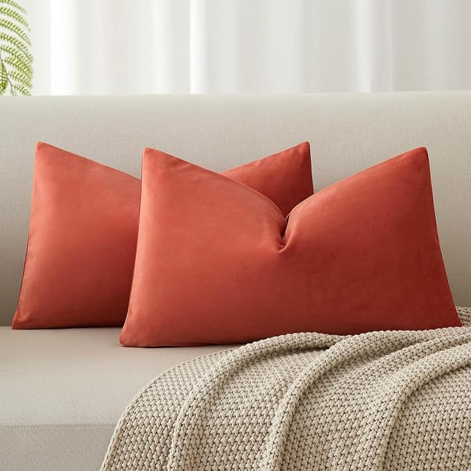 12x20 Throw Lumbar Pillow Covers Decorative Cushion Covers Set of 2,Apricot | Soft Velvet Pillow Cases with Invisible Zipper for Modern Couch Sofa Bed Living Room Bedroom Home Decor